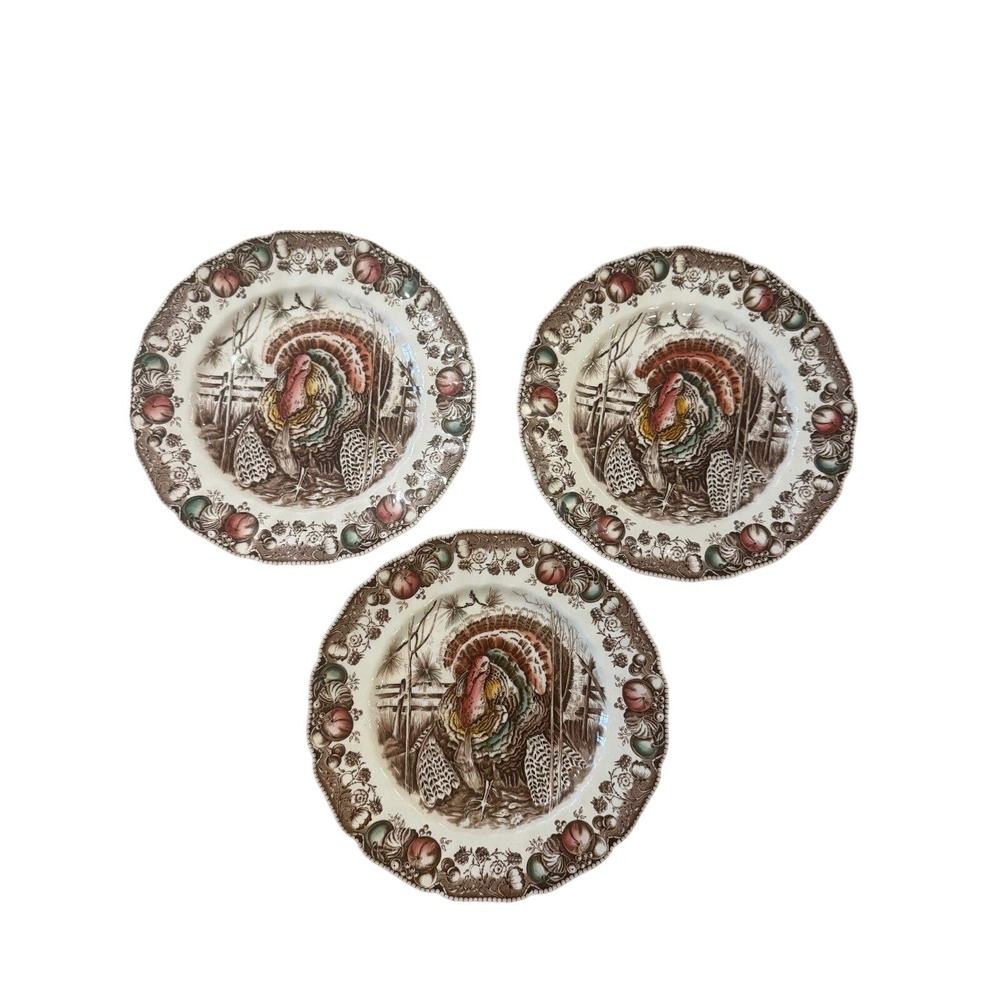 Johnson Brothers His Majesty Turkey Dinner Plates England Set of 3 Thanksgiving